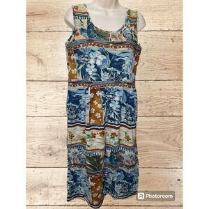 Jams World Sun Dress Batik Rayon Vintage 80s Surfing Beach Size‎ Medium Pockets